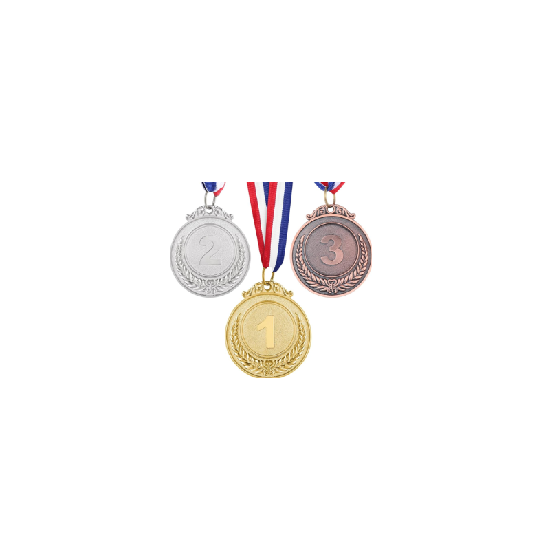 PAQUETE DE 3 MEDALLAS DE VICTORIA CON LISTON ORO, PLATA, BRONCE