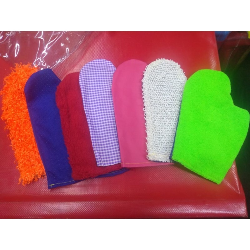 Manopla de tela diferentes texturas con puño elástico 20cm.